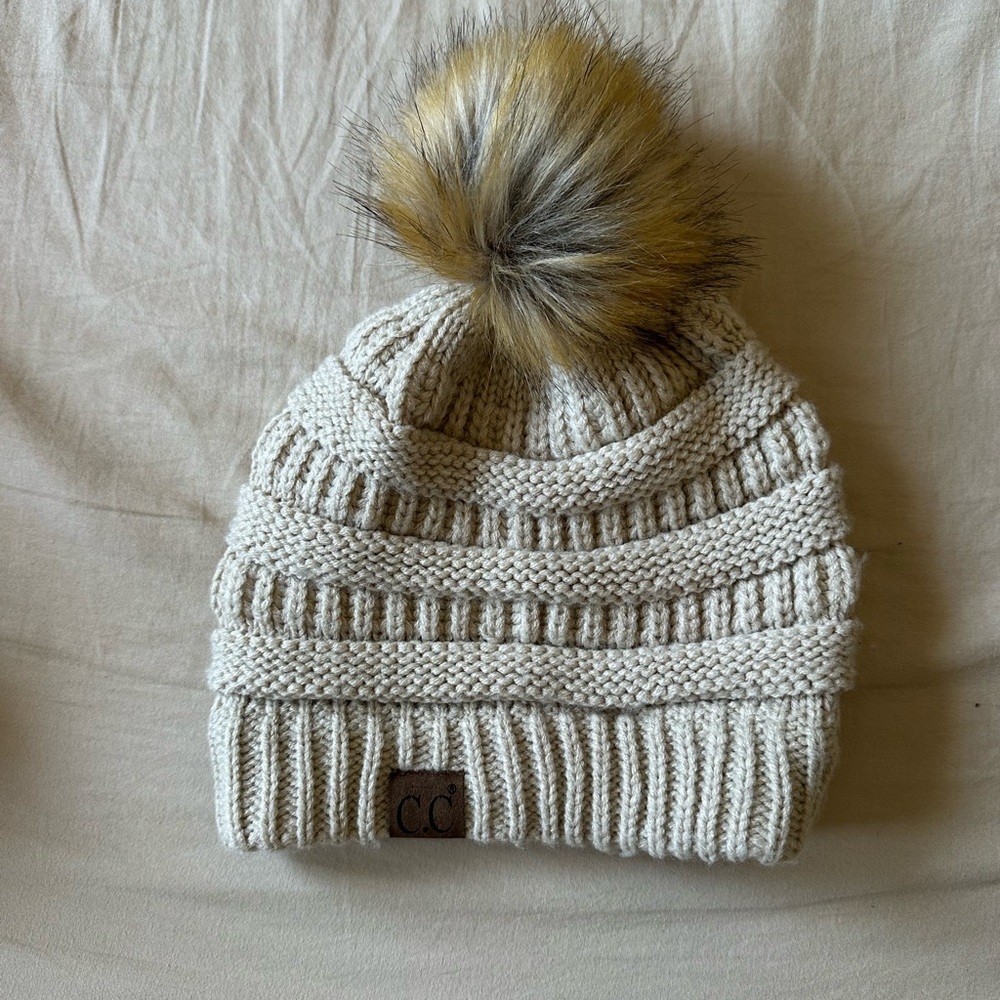 C.C Cream Knit Pom Beanie